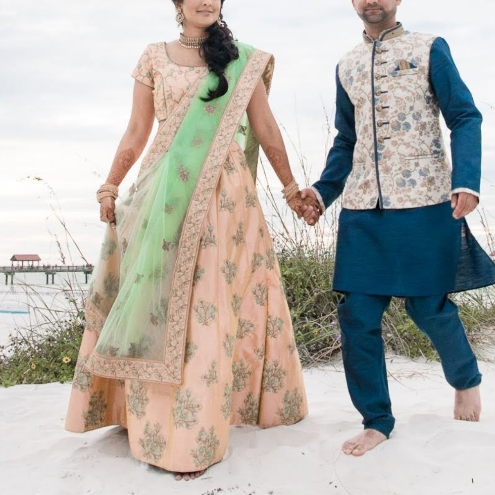 Peach and Mint Indian Lehenga